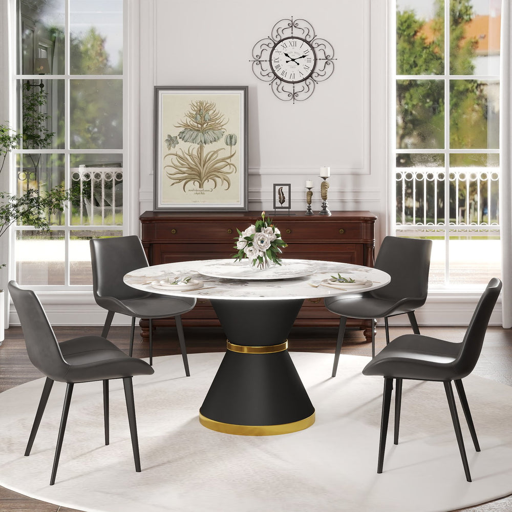 English Elm 53"Modern 53" Modern Round Dining Table With Black Carbon Steel Base & 23.62" Rotating Turntable For 6 Guests W1535S00440