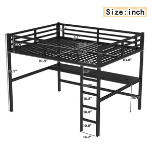 English Elm Metal Queen Size Loft Bed With Integrated Desk, Led Lighting, Power Outlet & Space-Saving Design W1580S00182