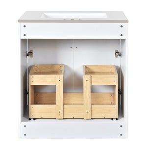 English Elm 30'' Bathroom Vanity With Ceramic Sink Combo - Modern Freestanding Cabinet, Gold Handles & Soft-Close Doors N710P194898K