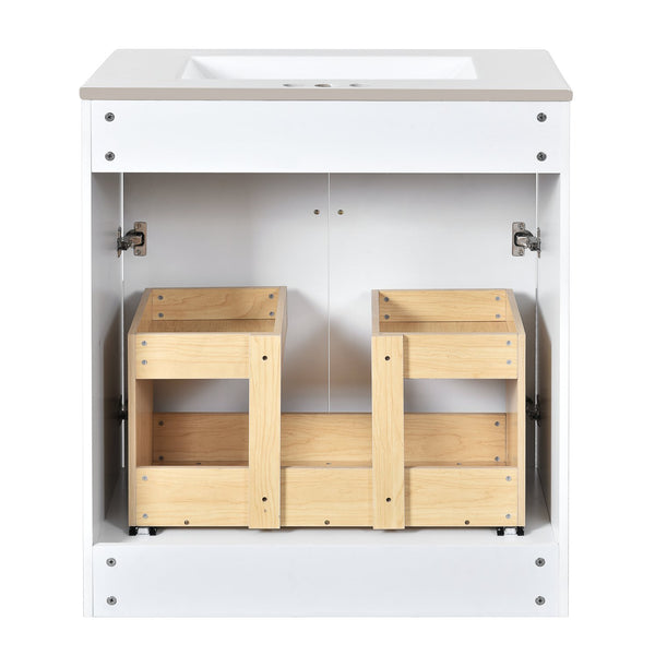 English Elm 30'' Bathroom Vanity With Ceramic Sink Combo - Modern Freestanding Cabinet, Gold Handles & Soft-Close Doors N710P194898K