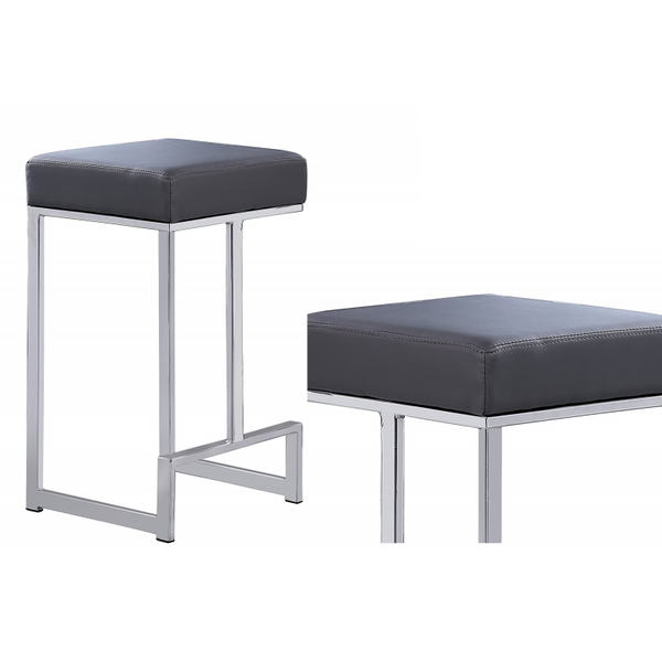 English Elm 25 in Backless Faux Leather Counter Stools with Polished Silver Pedestal Base Set of 2 Gray B011P496922