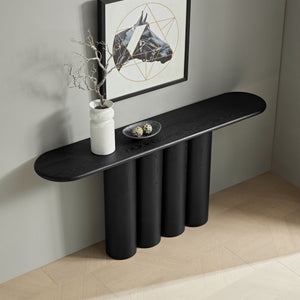 English Elm 66.93'' Slim Matte Console Table with Sculptural Cylinder Legs for Entryway or Foyer Black W876S00339