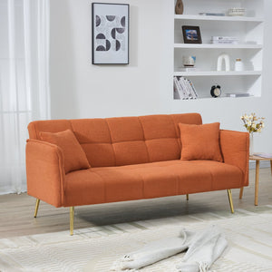 English Elm 70-inch Teddy Fleece Sofabed Convertible Futon with Adjustable Arms & Backrest, Plush Studio Bed Lounge Orange W2290P257421