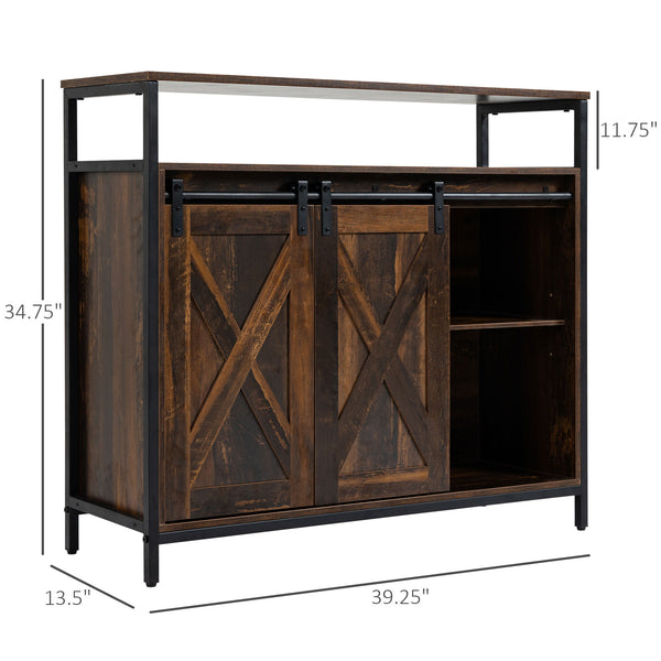 English Elm Homcom Rustic Industrial Sideboard Buffet Cabinet With Sliding Barn Doors, Adjustable Shelves & Storage W2225P217418