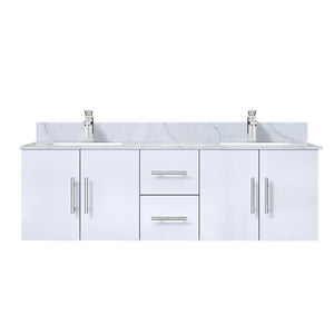 English Elm Glossy White 60 in Double Bath Vanity with Carrara Marble Top, Soft-Close Storage & Chrome Faucet Set B2731P258683