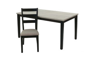 English Elm Rustic Solid Wood 7pc Dining Set 60" Table with Ladder-Back Cushioned Chairs & Bench, Charcoal Sand Finish B01146564