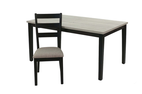 English Elm Rustic Solid Wood 7pc Dining Set 60" Table with Ladder-Back Cushioned Chairs & Bench, Charcoal Sand Finish B01146564