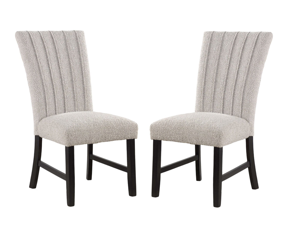 English Elm Unique Gray Boucle Parson Chairs Set of 2 with Vertical Pleats, Black Wood Legs, Modern Dining Accent B011P234754