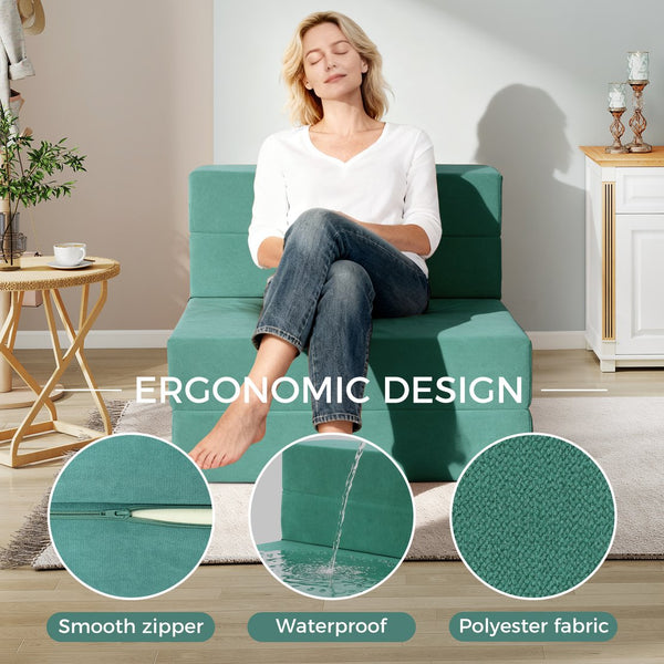 English Elm Folding Foam Floor Sofa Recliner Sleeper Guest Bed for Dorm Studio Small Spaces T5880P498061