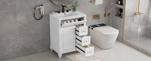 English Elm 24 Inch Freestanding Bathroom Vanity Solid Rubberwood Ceramic Sink Matte Finish Storage White N725P375626K