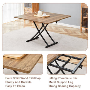 English Elm Table and Chair Set Adjustable Height Mdf Wood Grain Top with Four Linen Dining Chairs Black,Dark Walnut,Natural Wood W1151S03770