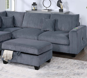 English Elm Modern Corduroy Sectional with Chaise Storage Ottoman and Usb Port for Living Room B011S02184