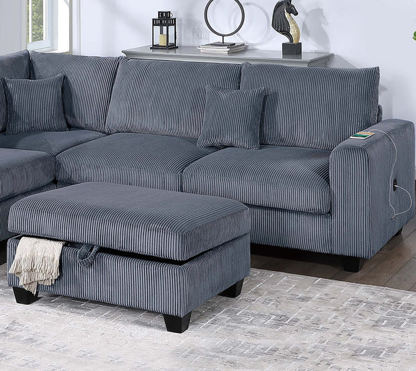 English Elm Modern Corduroy Sectional with Chaise Storage Ottoman and Usb Port for Living Room B011S02184