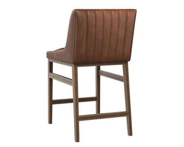 Sunpan HALDEN Counter Stool in Bravo Cognac - Modern Urban Design with Tufted Seat & Rustic Bronze Frame 110032