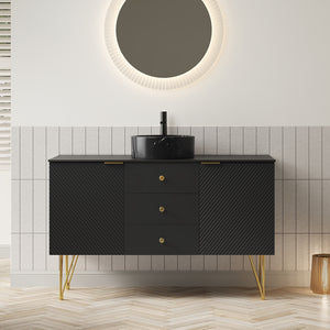 English Elm Gema 48" Pre-Assembled Bathroom Vanity With Storage, Gold Legs, Black Stone Top & Stylish Vessel Sink W2615S00287