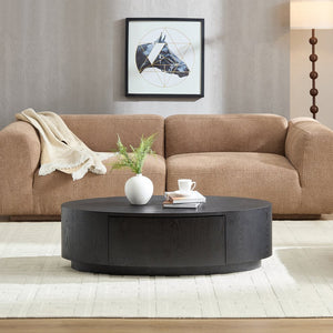 English Elm Modern Oval Coffee Table Matte Finish Mdf Frame with Storage Drawer for Living Room Black W2085P384569
