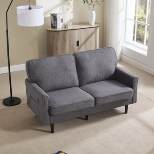 English Elm Loveseat Mid Century Modern Two-Seater Sofa with USB Type-C Charging, Removable Zipper Covers, Durable Wood Legs Gray W395P238824