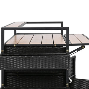 English Elm K&K Wicker Outdoor Grill Cart with Foldable Drop Leaf, Locking Wheels, Wine Rack & Ample Storage Black Brown N707P233747B