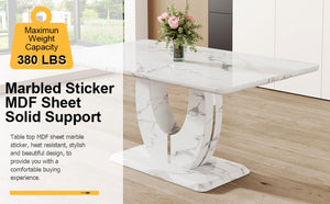 English Elm Table And Chair Set - Elegant Marble Pattern Mdf Dining Set With 6 Comfortable Black Pu Chairs W1151S02184-GIGA