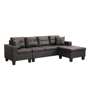 English Elm Sectional PU Sofa Set with L-Chaise, Built-In Cup Holders, Thick Foam Cushions, Modern 4-Seater Comfort Dark Brown 57.87 L x 28.35 W x 12.99 H W2297S00004