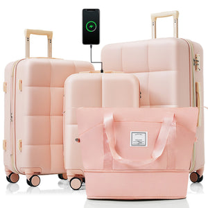 English Elm Luggage Set 4 Piece Abs Hard Shell Spinner Suitcases with Usb Port and Cup Holder Pink N726P185038P