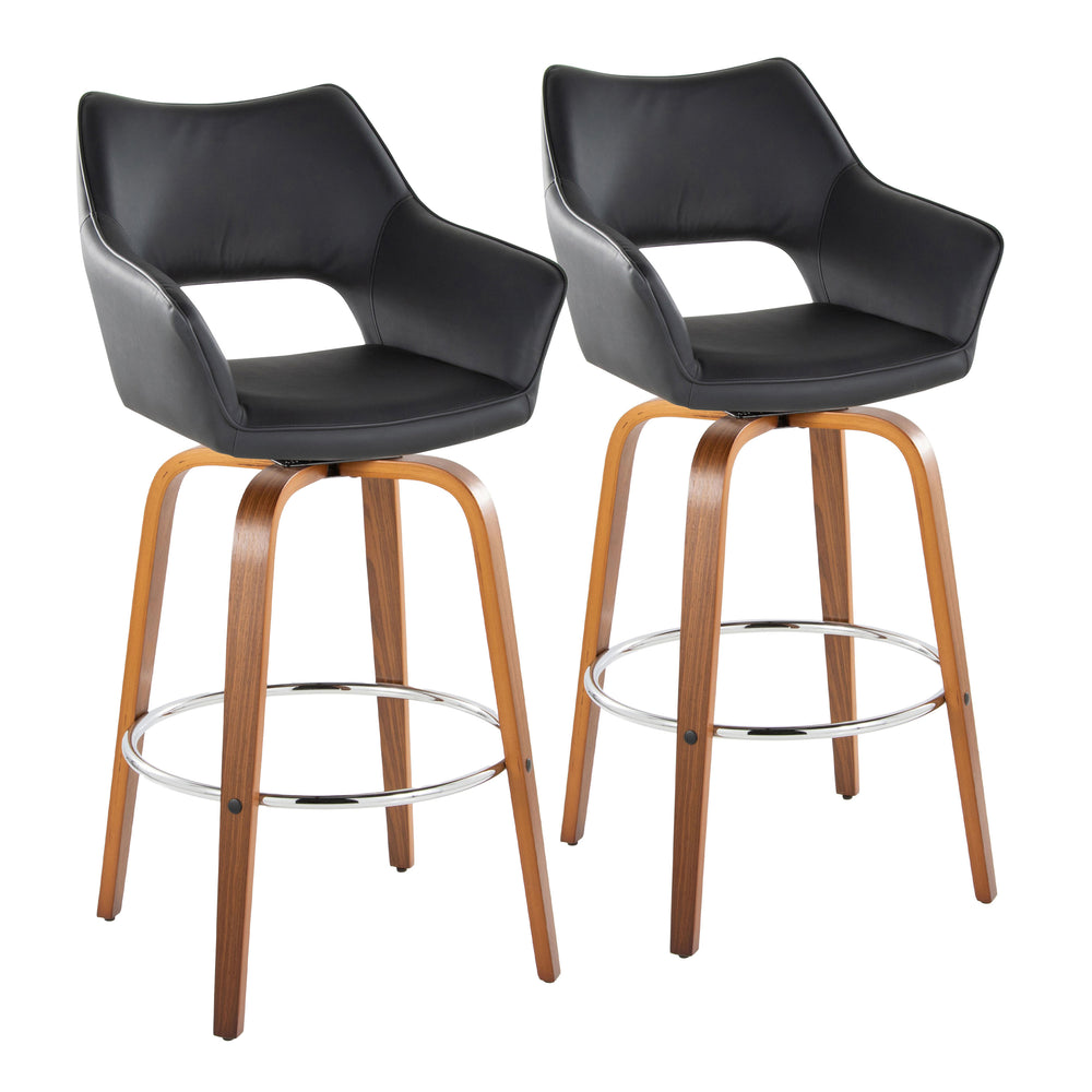 English Elm Fixed-height Swivel Barstools Mid-century Walnut Bentwood Frame Grey Upholstered Set B202S01929