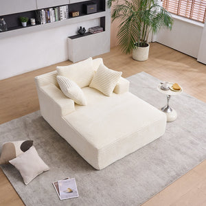 English Elm Oversized Corduroy Chaise Longue Sofa Bed — Modern Deep-Seat Sleeper with Armrests & Pillows for Compact Spaces Beige W1752P264712