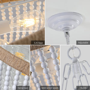 English Elm 22" Bohemian Wood Beaded Pendant Chandelier White+Oak — Soft Ambient Lighting, Durable Iron Craftsmanship W1340P177244