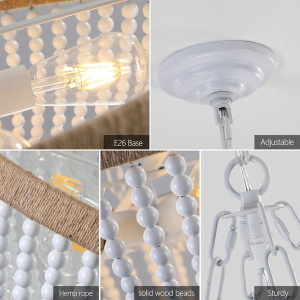 English Elm 22" Bohemian Wood Beaded Pendant Chandelier White+Oak — Soft Ambient Lighting, Durable Iron Craftsmanship W1340P177244