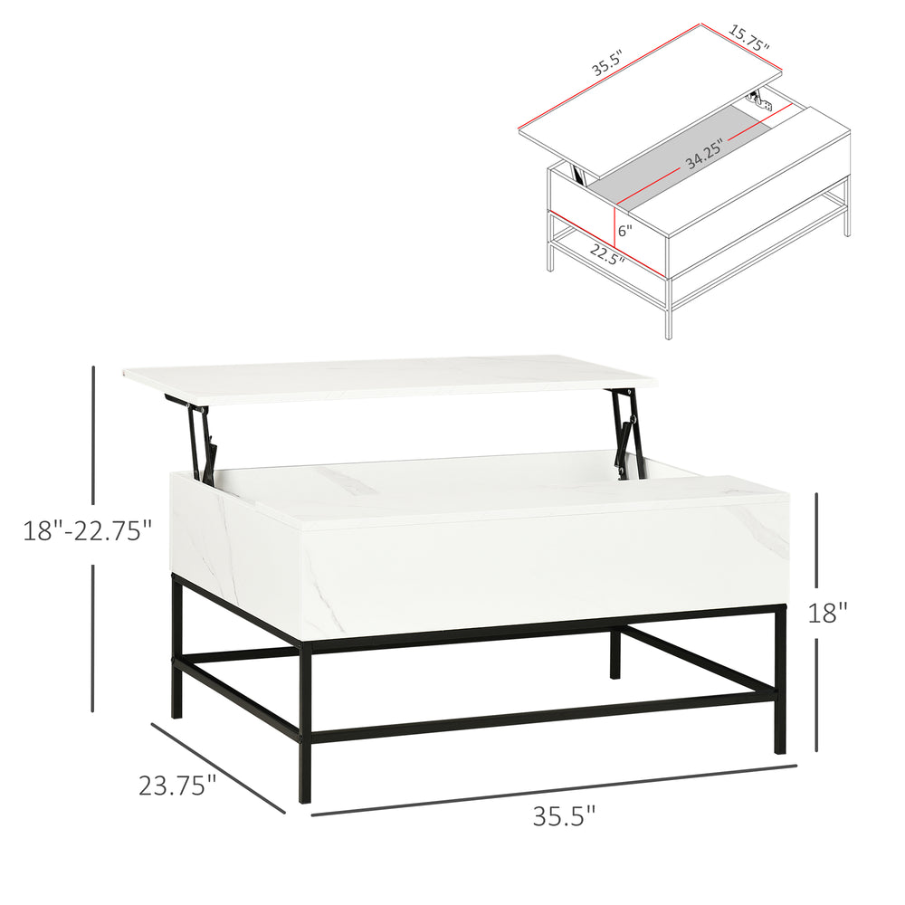 English Elm Nordic Lift Top Coffee Table with Hidden Storage and Marble Finish for Living Room T3971P406017