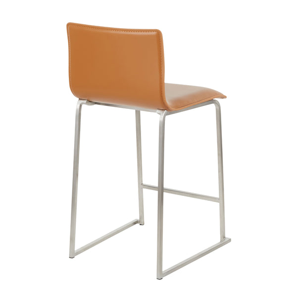 English Elm Mara 26" Counter Stool Set Of 2 In Camel Faux Leather & Brushed Stainless Steel For Modern Spaces B202P222061