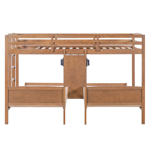 English Elm Twin Triple Bunk Bed with Built in Desk Open Shelving and Led Task Lighting Natural N7090002243N