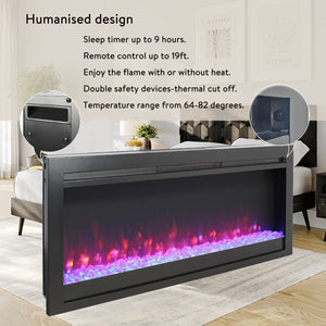 English Elm 44 Inch Recessed Electric Fireplace with Led Flame Heater and Remote for Living Rooms W1769P171421