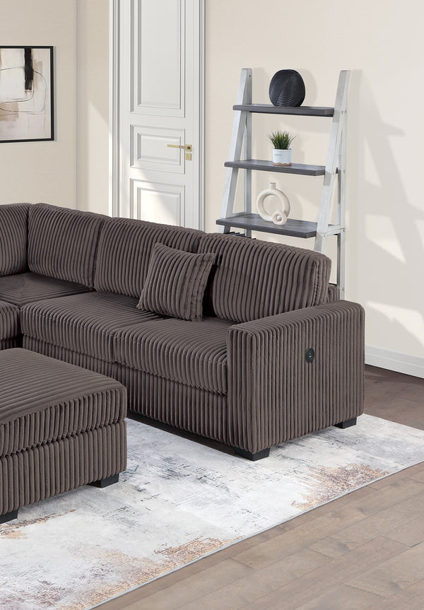 English Elm Living L-Shaped Sectional Sofa Set with Reversible Chaise, Tufted Burlap Fabric, Storage Ottoman, USB Port Chocolate 40 L x 26 W x 58 H B011S01781