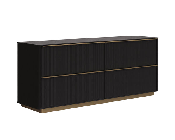 Sunpan Kalla Dresser - Elegant Oak Design with Gold Steel Base, Soft Closing Drawers, and Unique Texture Charcoal