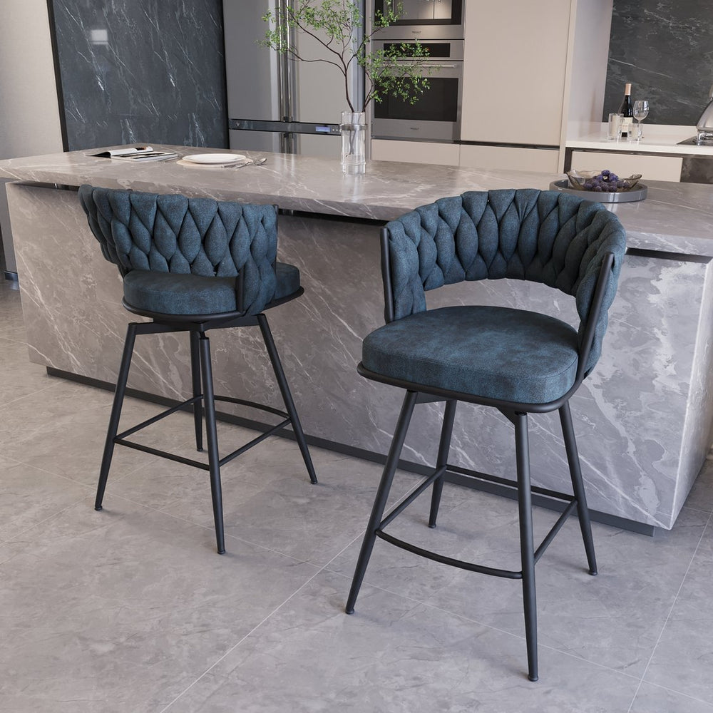 English Elm 26" Swivel Barstools Set of 2 Woven Back Upholstered Seats for Kitchen Islands W3732P434854