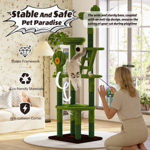 English Elm 72in Cactus Cat Tower Sisal Posts Plush Perches Capsule Pod Multi-level Climb Green W1578P447627