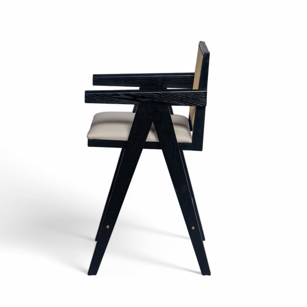 English Elm Christopher Knight Home® - 27" Woven Cane Back Bar Stool with Foam-Padded Polyester Seat, Durable Rubberwood Frame, 300lb Capacity Black+Natural,Cream Grey N780P237930B