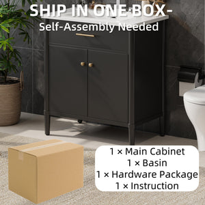 English Elm Christopher Knight Home® - 30 Inches Bathroom Vanity With Integrated Sink, Soft-Close Doors & Curved Design For Stylish Storage N817P299509B