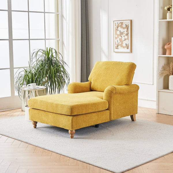 English Elm Modern Mid-Century Oversized Chaise Lounger Sofa Bed with Solid Wood Legs, Deep Seat Comfort Sleeper Yellow W2363S00069
