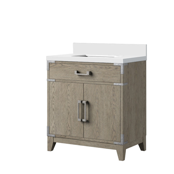 English Elm Grey Oak Single Bath Vanity With White Quartz Top, 30" W X 22" D - Modern Design & Ample Storage B2731P259764