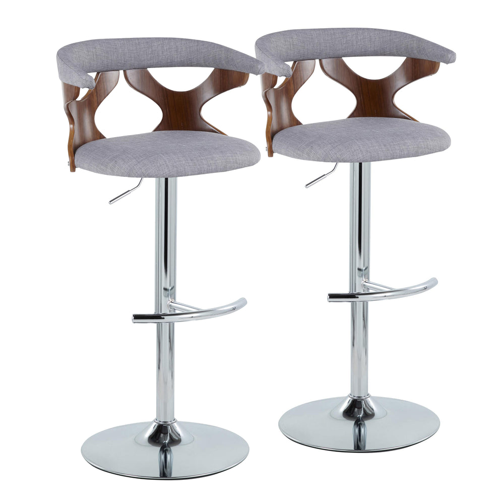 English Elm Contemporary Swivel Barstools with Cut-out Back Faux Leather Seat and Wood Accents Set Grey B202S00863