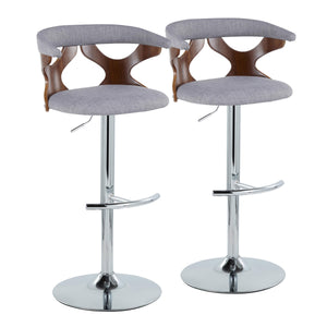 English Elm Contemporary Swivel Barstools with Cut-out Back Faux Leather Seat and Wood Accents Set Grey B202S00863
