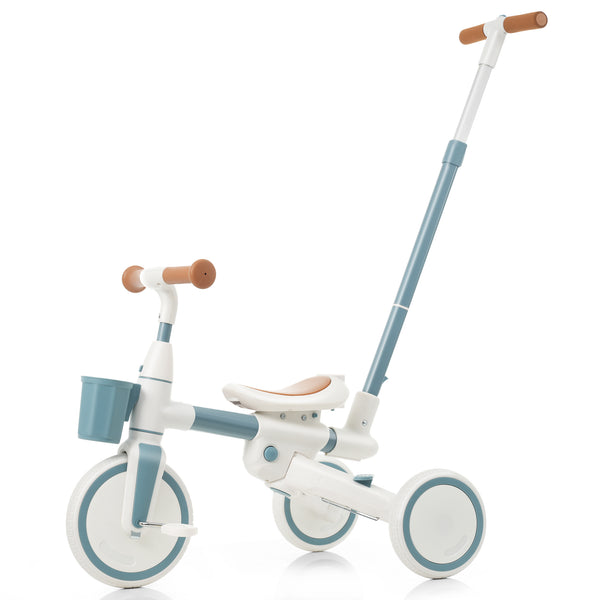 English Elm 7 in 1 Convertible Toddler Tricycle Aluminum Frame Push Trike with Rotating Seat Canopy Blue N726P300636C