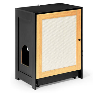English Elm Cat Litter Box Enclosure Modern Black Litter Cabinet with Sisal Scratching Door, Wheels & Storage W1687P356622