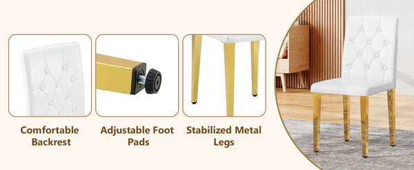 English Elm 4-piece Brown Suede Dining Chair Set with Tufted Back and Walnut Metal Legs White+Gold W1151P361154