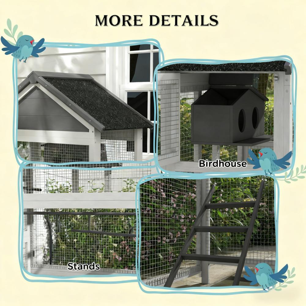 English Elm Spacious Outdoor Fir Wood Bird Aviary with Steel Wire Frame Perches and Slide Tray T3971P423720