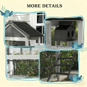 English Elm Spacious Outdoor Fir Wood Bird Aviary with Steel Wire Frame Perches and Slide Tray T3971P423720