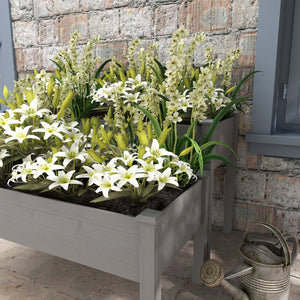 English Elm Outsunny Two Tier Elevated Fir Wood Planter Raised Garden Bed for Herbs and Vegetables W2225P174444