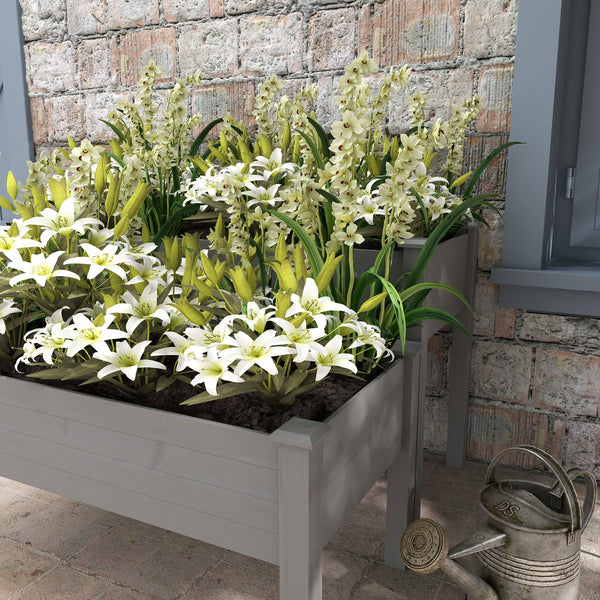 English Elm Outsunny Two Tier Elevated Fir Wood Planter Raised Garden Bed for Herbs and Vegetables W2225P174444